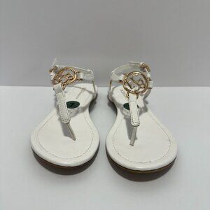 BCBG Thong White Sandals with Buckle Fastening  Ankle Strap Open Toe; Size: 7